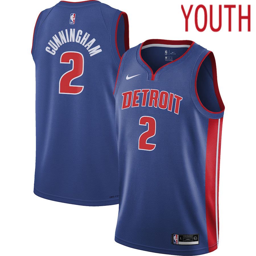 Youth Detroit Pistons 2 Cade Cunningham Nike Blue Swingman NBA Jersey